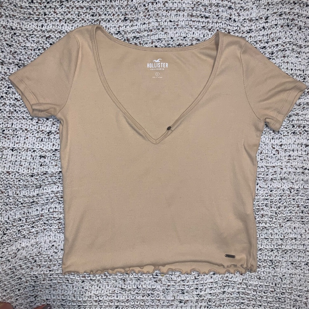 Pacsun Dusty Yellow Lettuce Edge Tee w Button